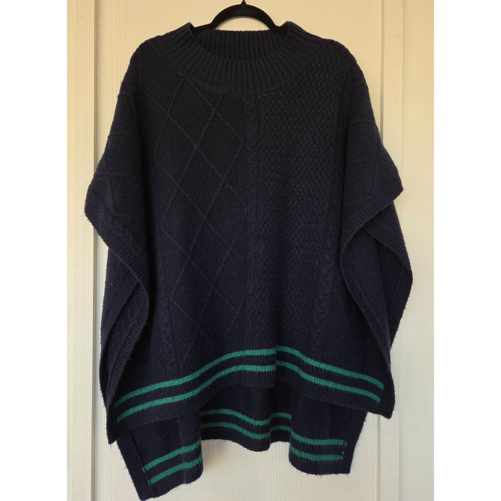 Free People Navy Blue Knit Poncho Sweater Oversized OS Lagenlook Boho Granola